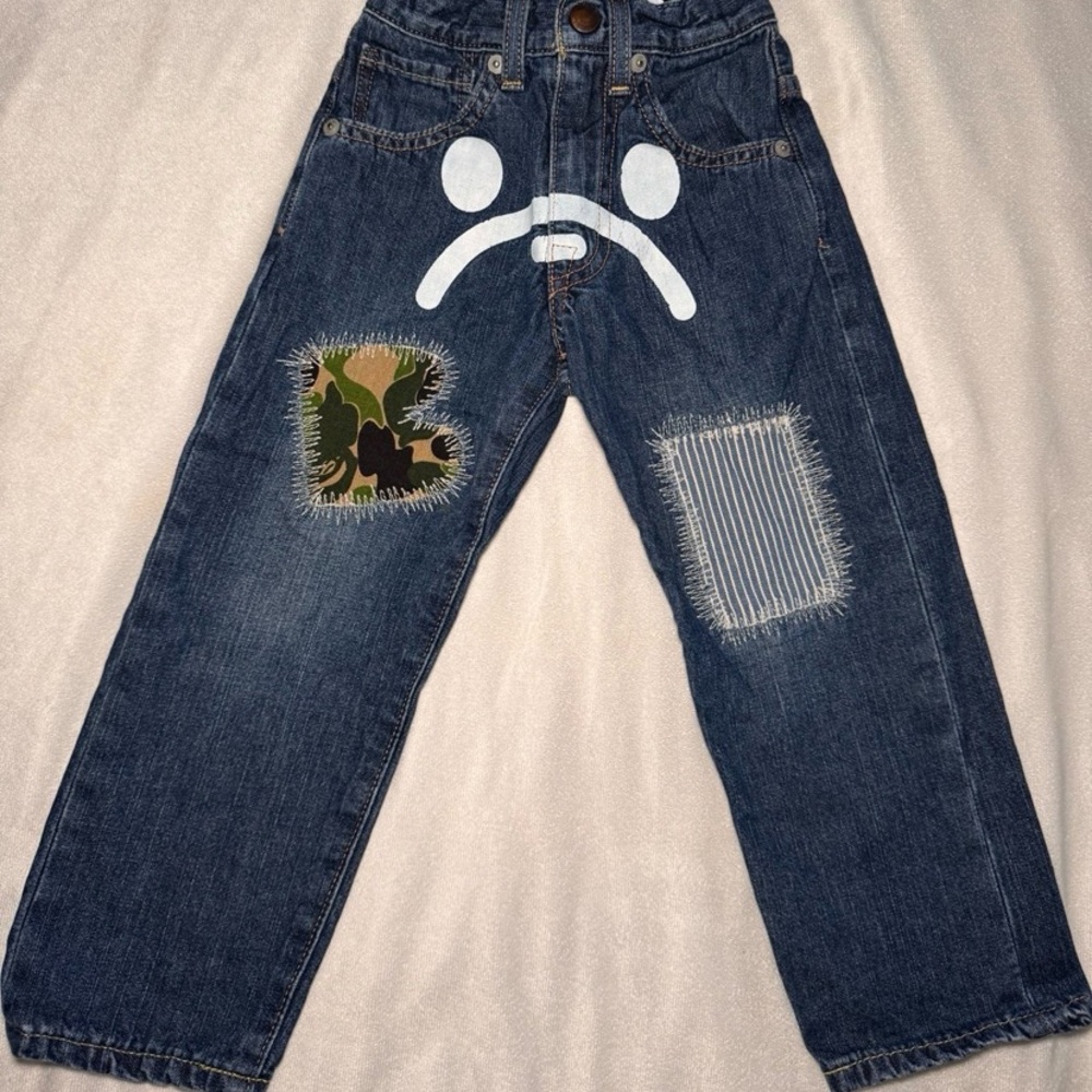 Bape Kids Blue Patchwork Jeans